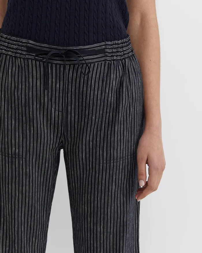Women Sportscraft Pants Rosa Stripe Crop Linen Pant Navywhite