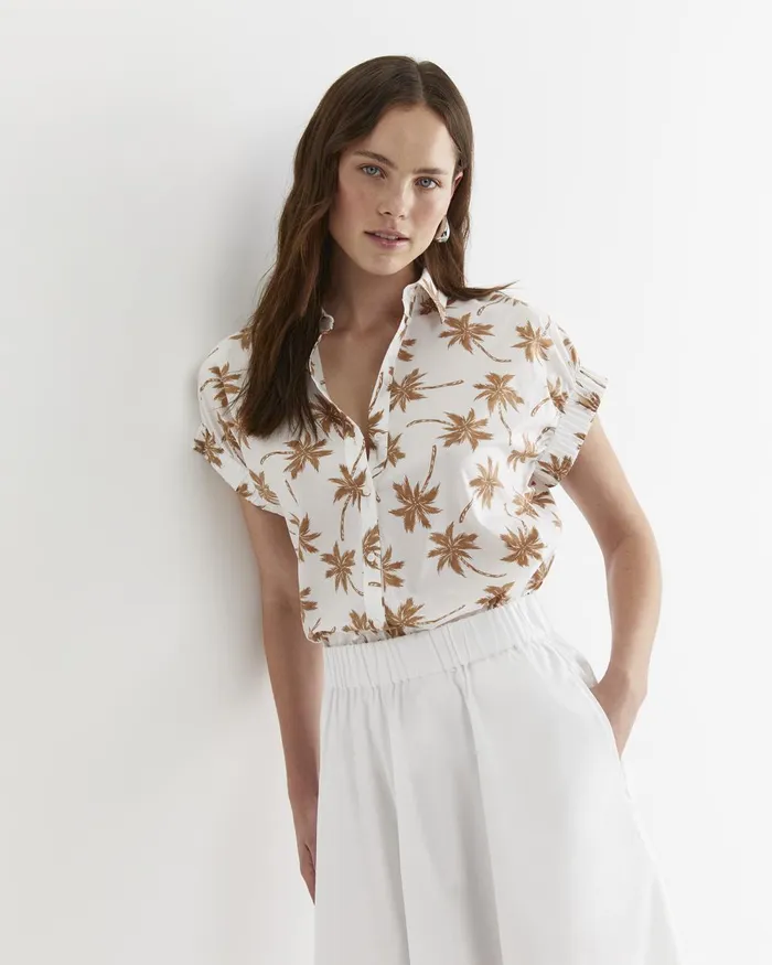 Women Sportscraft Shirts Palm Short Sleeve Lily Voile Shirt Tanwhite