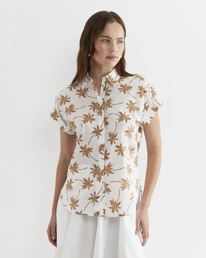 Women Sportscraft Shirts Palm Short Sleeve Lily Voile Shirt Tanwhite