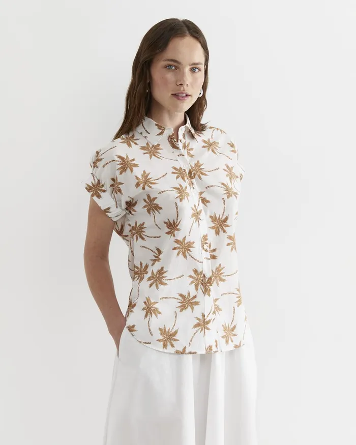 Women Sportscraft Shirts Palm Short Sleeve Lily Voile Shirt Tanwhite
