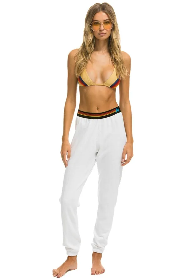 Women Sweatpants Aviator Nation Logo Stripe Sweatpants 8211 White