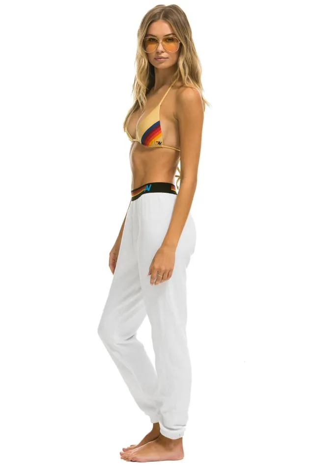 Women Sweatpants Aviator Nation Logo Stripe Sweatpants 8211 White