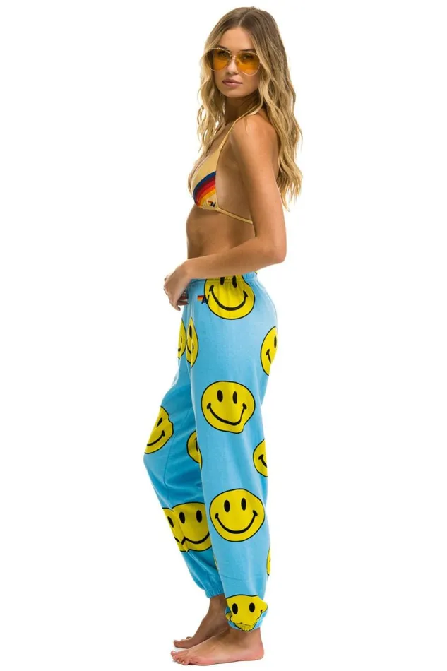 Women Sweatpants Aviator Nation Smiley Repeat Sweatpants 8211 Sky