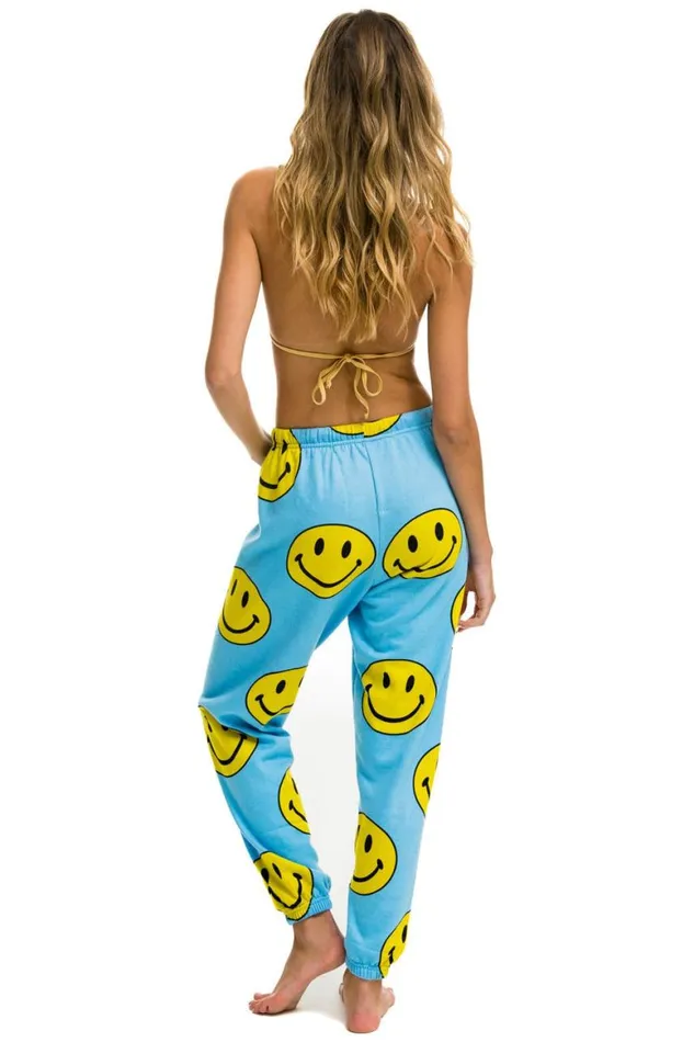 Women Sweatpants Aviator Nation Smiley Repeat Sweatpants 8211 Sky