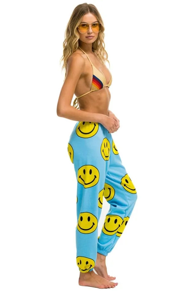 Women Sweatpants Aviator Nation Smiley Repeat Sweatpants 8211 Sky