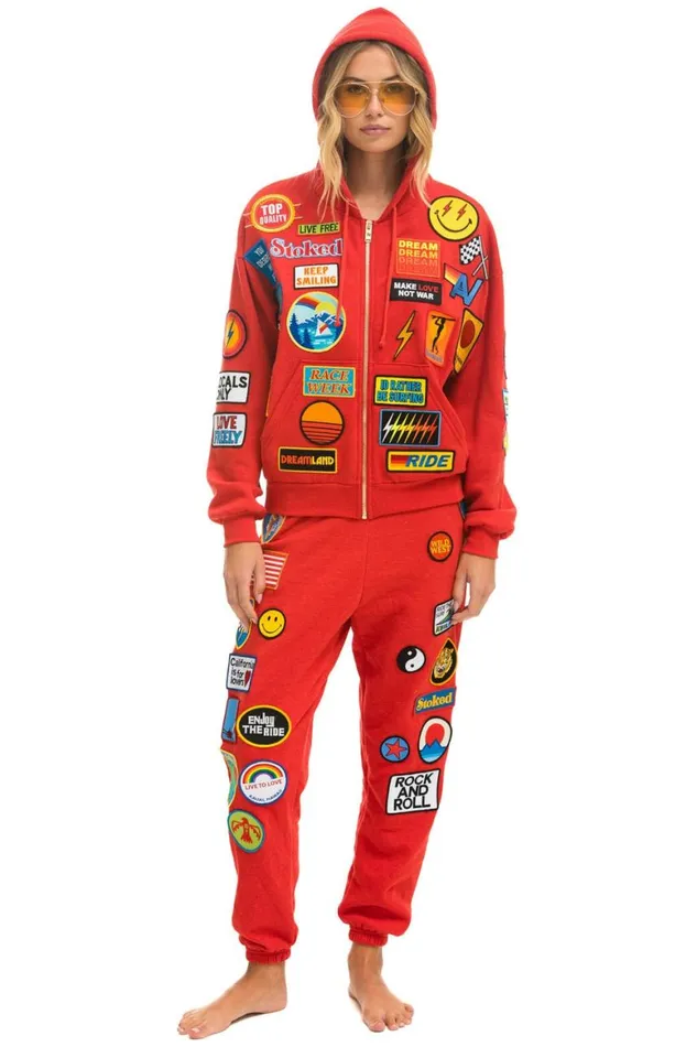 Women Sweatpants Aviator Nation Vintage Patch Sweatpants 8211 Red