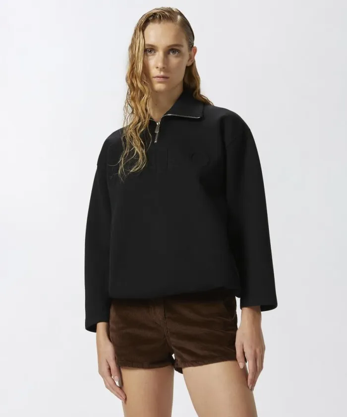 Women Sweatshirts Pinko Highneck Sweatshirt With Zip And Embroidered Logo Limo Black Women Sweatshirts Pinko Highneck Sweatshirt With Zip And Embroidered Logo Limo Black
