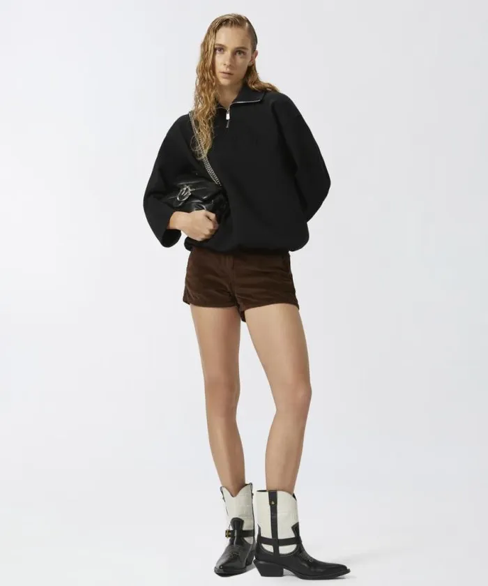 Women Sweatshirts Pinko Highneck Sweatshirt With Zip And Embroidered Logo Limo Black Women Sweatshirts Pinko Highneck Sweatshirt With Zip And Embroidered Logo Limo Black