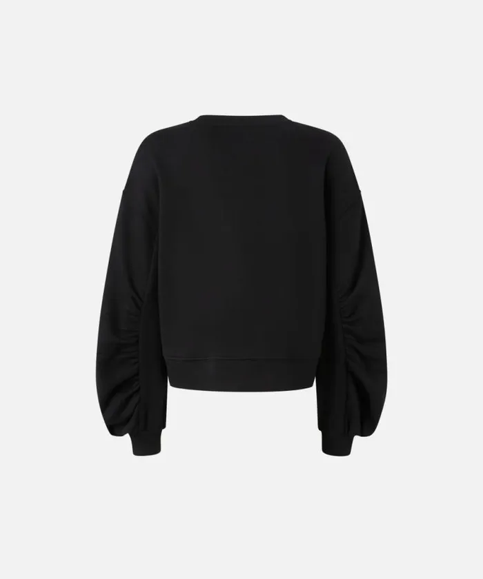 Women Sweatshirts Pinko Sweatshirt With Wide Sleeves And Bejewelled Love Birds Embroidery Limo Black Women Sweatshirts Pinko Sweatshirt With Wide Sleeves And Bejewelled Love Birds Embroidery Limo Black