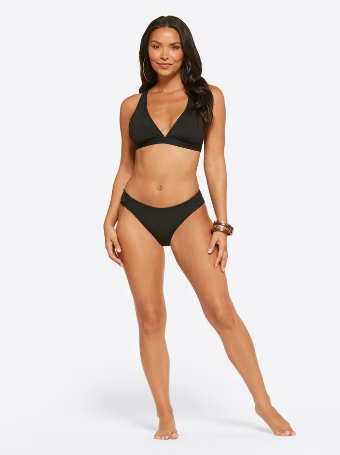 Women Swim Jessica Simpson Textured Solids Side Shirred Hipster In Black