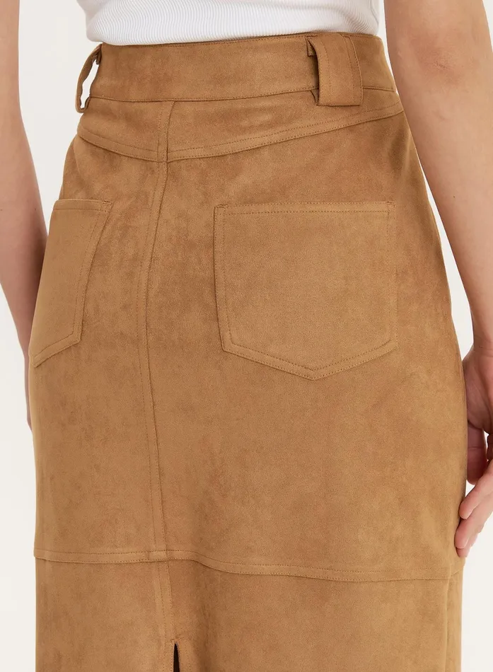 Women Tan Faux Suede Maxi Skirt Stephy 4th and Reckless Skirts