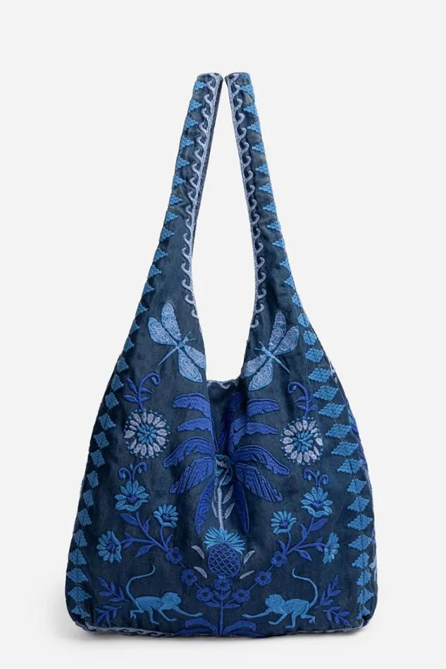 Women TARRA SLOUCHY TOTE BAG Denim Blue Johnny Was Handbags
