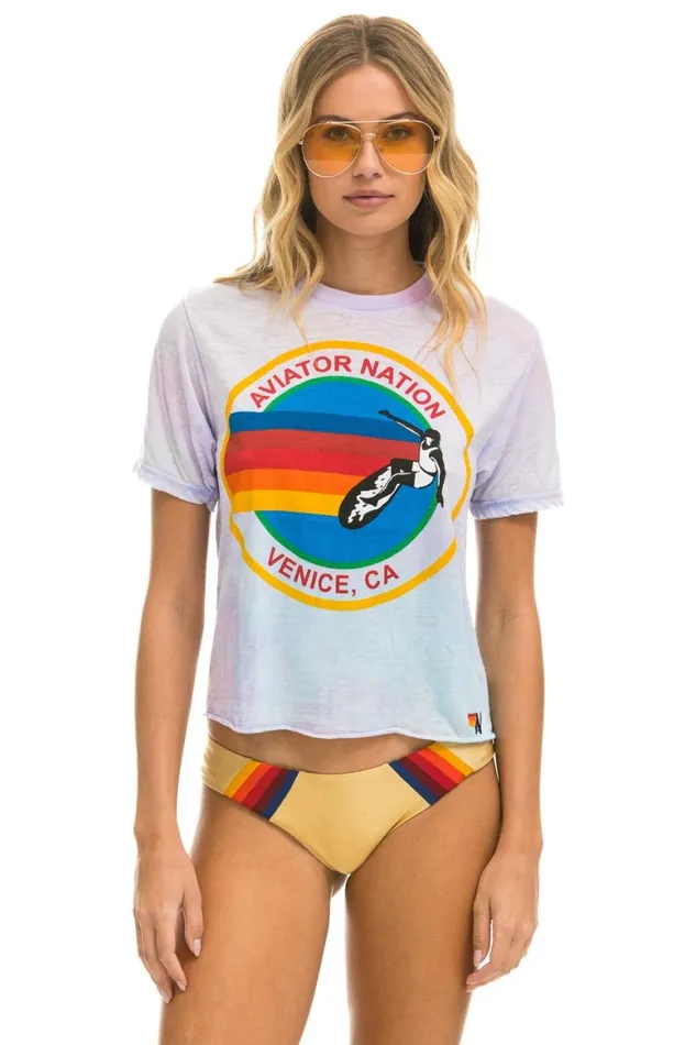 Women Tees Aviator Nation Boyfriend Tee 8211 Tie Dye Bubblegum