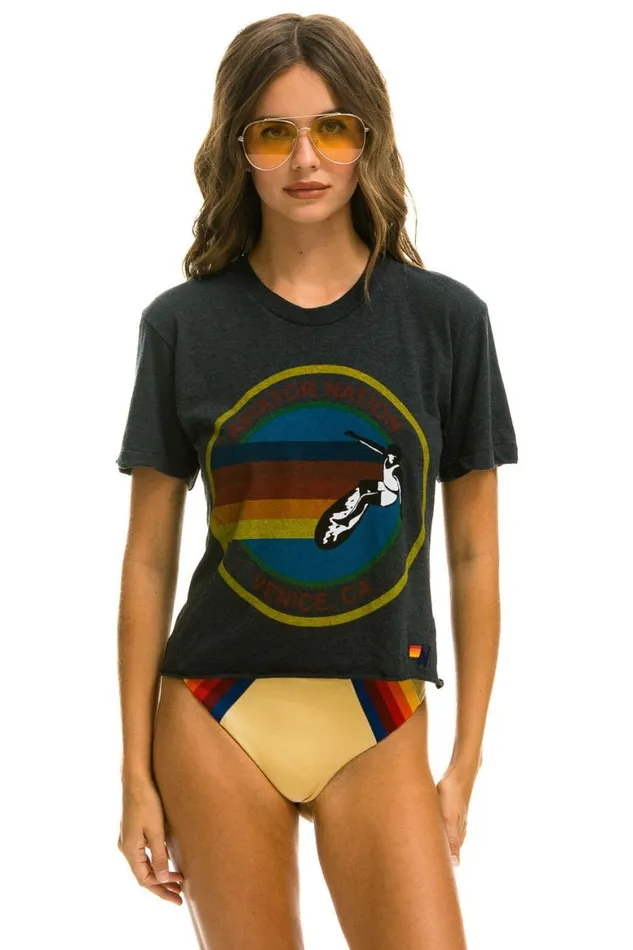 Women Tees Aviator Nation La Jolla Boyfriend Tee 8211 Charcoal
