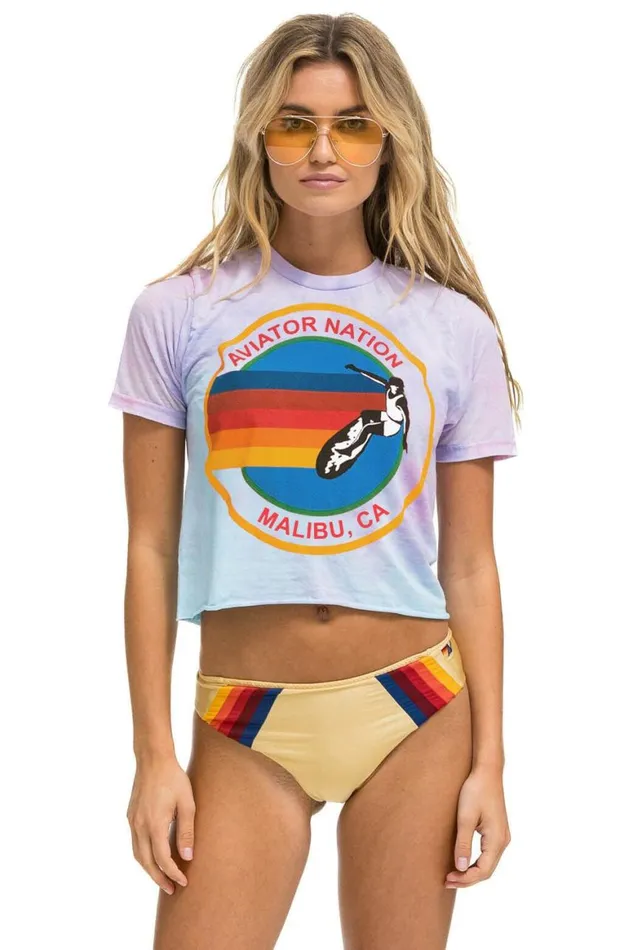 Women Tees Aviator Nation Malibu Boyfriend Tee 8211 Tie Dye Bubblegum