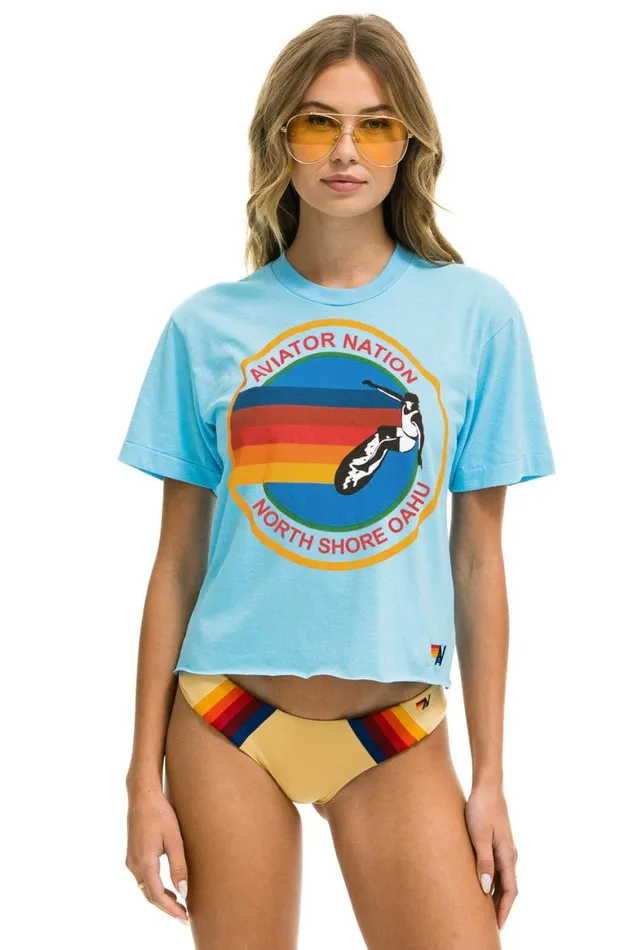 Women Tees Aviator Nation North Shore Boyfriend Tee 8211 Sky