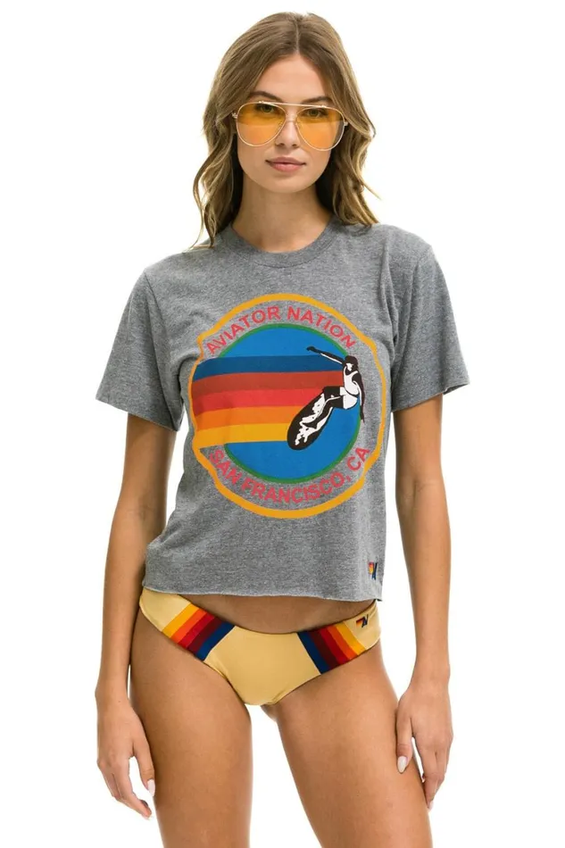 Women Tees Aviator Nation San Francisco Boyfriend Tee 8211 Heather Grey