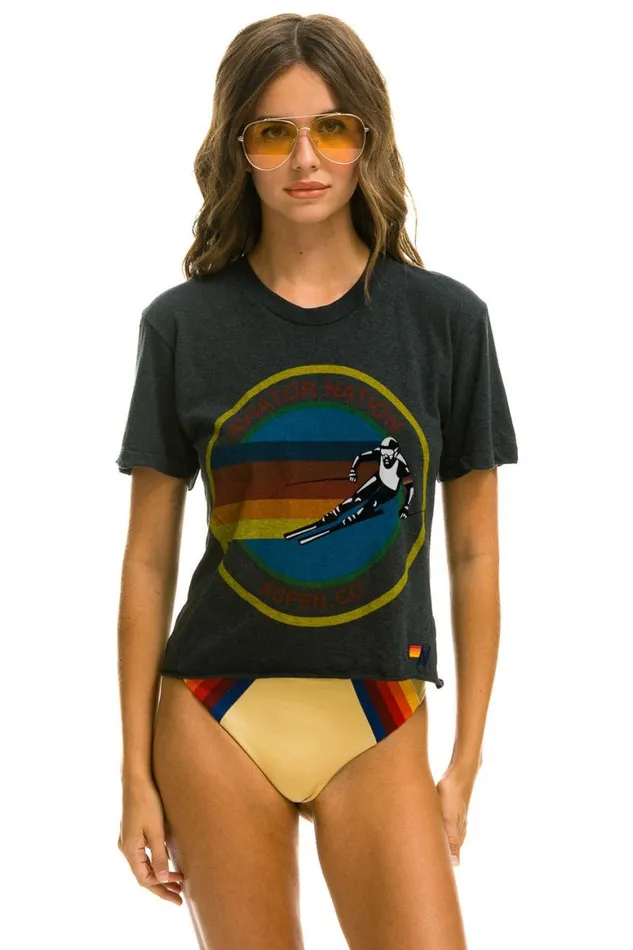 Women Tees Aviator Nation Signature Aspen Boyfriend Tee 8211 Charcoal