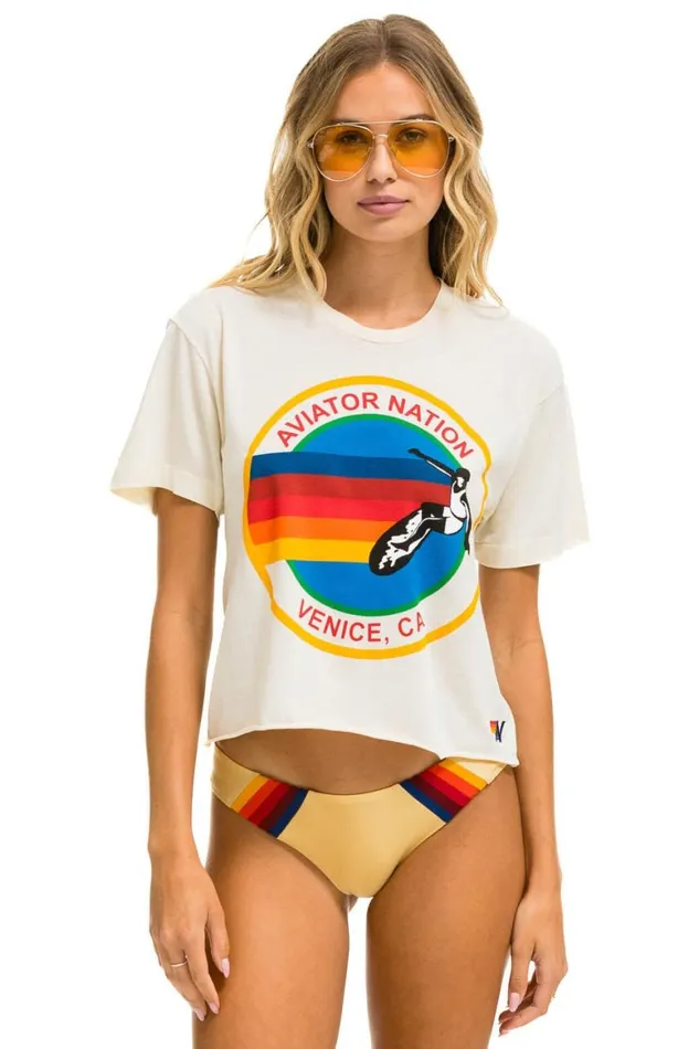 Women Tees Aviator Nation Signature Boyfriend Tee 8211 Vintage White
