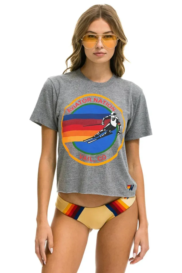 Women Tees Aviator Nation Signature Vail Boyfriend Tee 8211 Heather