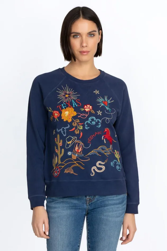 Women Texas Raglan Sweatshirt Navy Johnny Was Tops Women Texas Raglan Sweatshirt Navy Johnny Was Tops