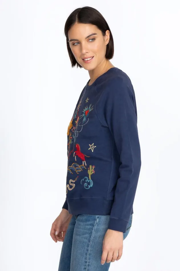 Women Texas Raglan Sweatshirt Navy Johnny Was Tops Women Texas Raglan Sweatshirt Navy Johnny Was Tops