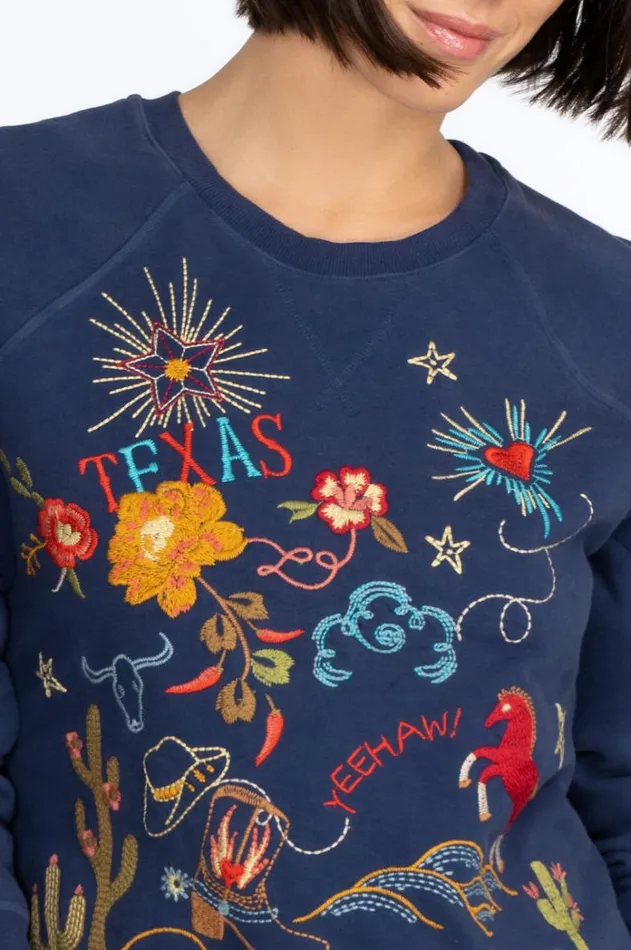 Women Texas Raglan Sweatshirt Navy Johnny Was Tops Women Texas Raglan Sweatshirt Navy Johnny Was Tops