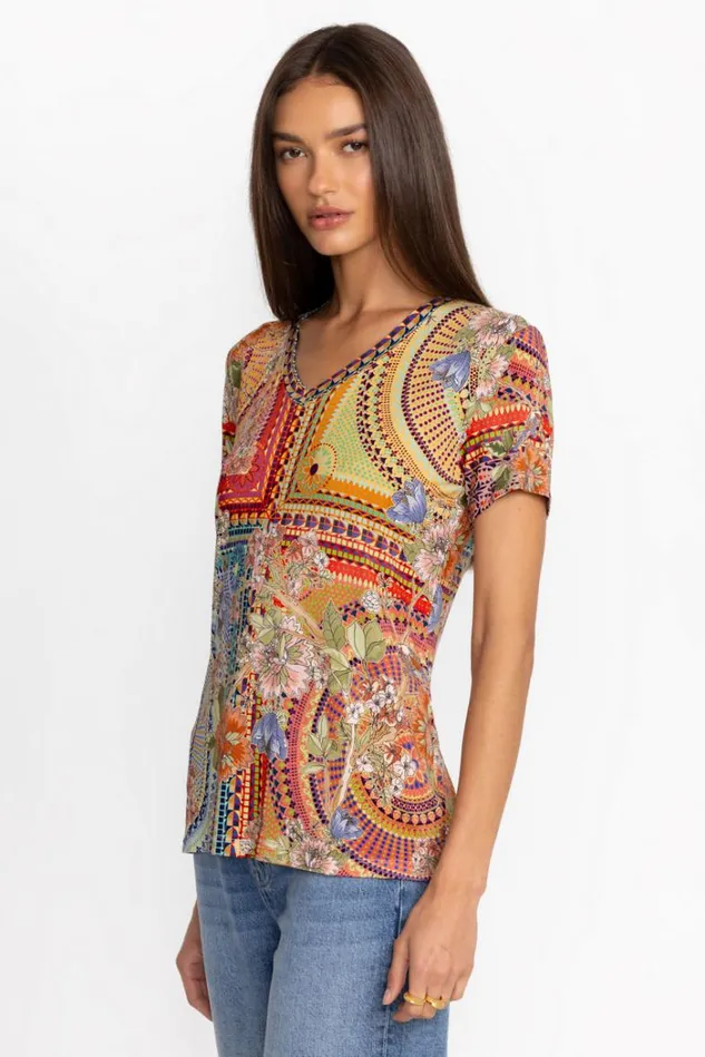 Women The Janie Favorite Short Sleeve VNeck Tee Garden Mosaic Johnny Was Tops Women The Janie Favorite Short Sleeve VNeck Tee Garden Mosaic Johnny Was Tops