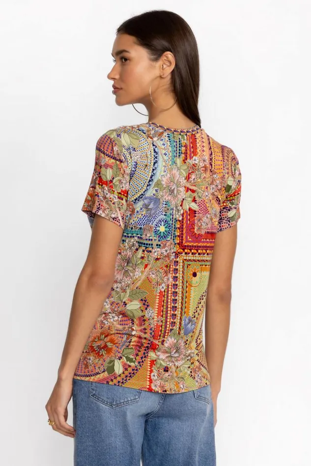 Women The Janie Favorite Short Sleeve VNeck Tee Garden Mosaic Johnny Was Tops Women The Janie Favorite Short Sleeve VNeck Tee Garden Mosaic Johnny Was Tops