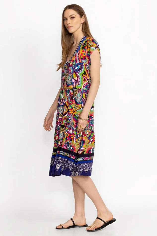 Women THE JANIE FAVORITE TIERED TEA LENGTH DRESS Demarne Print Johnny Was Dresses Women THE JANIE FAVORITE TIERED TEA LENGTH DRESS Demarne Print Johnny Was Dresses