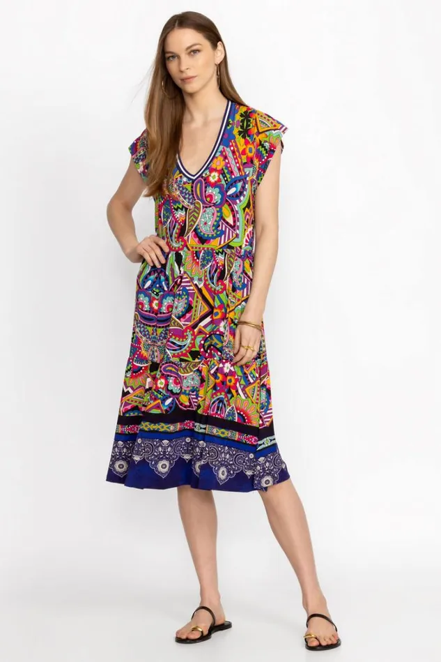 Women THE JANIE FAVORITE TIERED TEA LENGTH DRESS Demarne Print Johnny Was Dresses Women THE JANIE FAVORITE TIERED TEA LENGTH DRESS Demarne Print Johnny Was Dresses