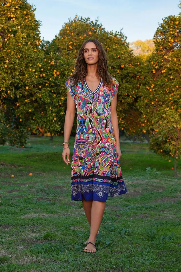 Women THE JANIE FAVORITE TIERED TEA LENGTH DRESS Demarne Print Johnny Was Dresses Women THE JANIE FAVORITE TIERED TEA LENGTH DRESS Demarne Print Johnny Was Dresses