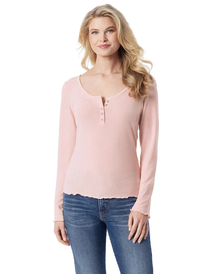 Women Tops and Tees Jessica Simpson Tahani Henley Top In Silver Pink