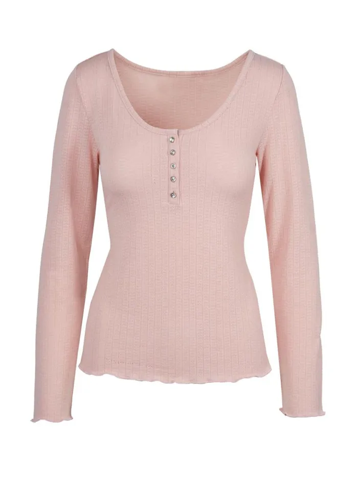 Women Tops and Tees Jessica Simpson Tahani Henley Top In Silver Pink