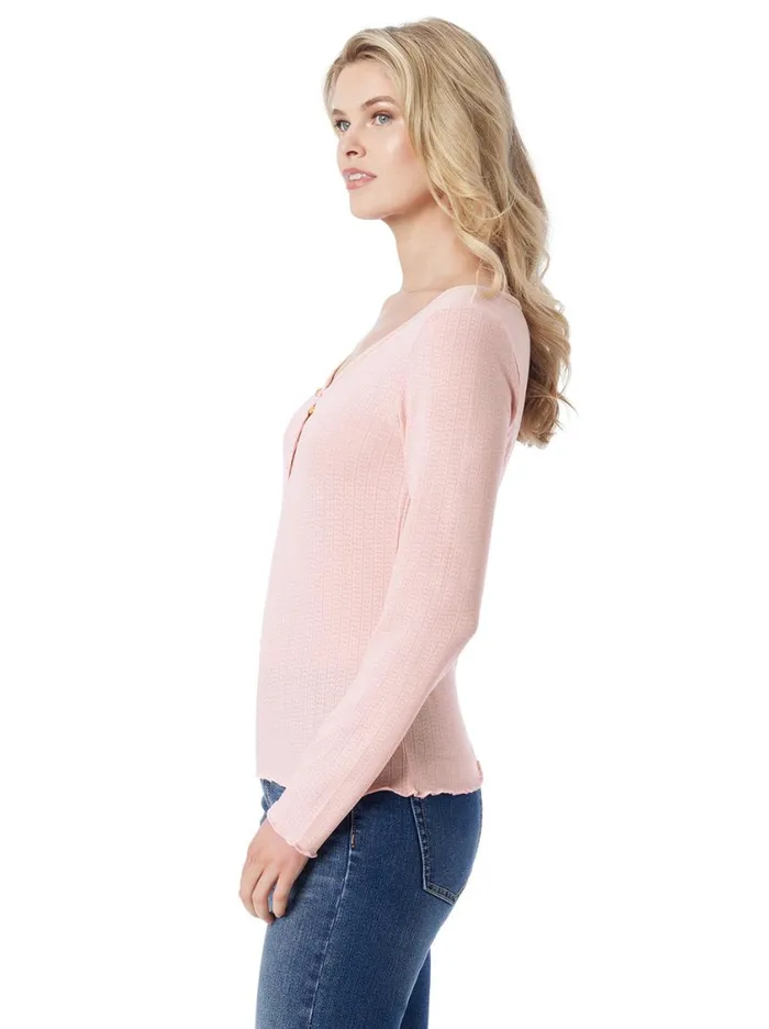 Women Tops and Tees Jessica Simpson Tahani Henley Top In Silver Pink