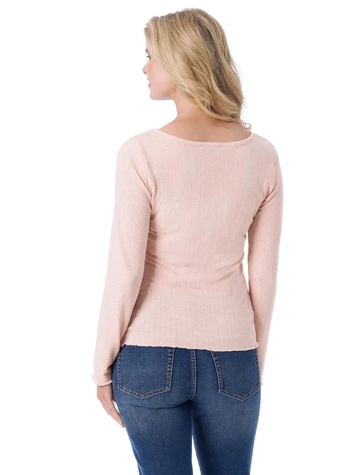 Women Tops and Tees Jessica Simpson Tahani Henley Top In Silver Pink