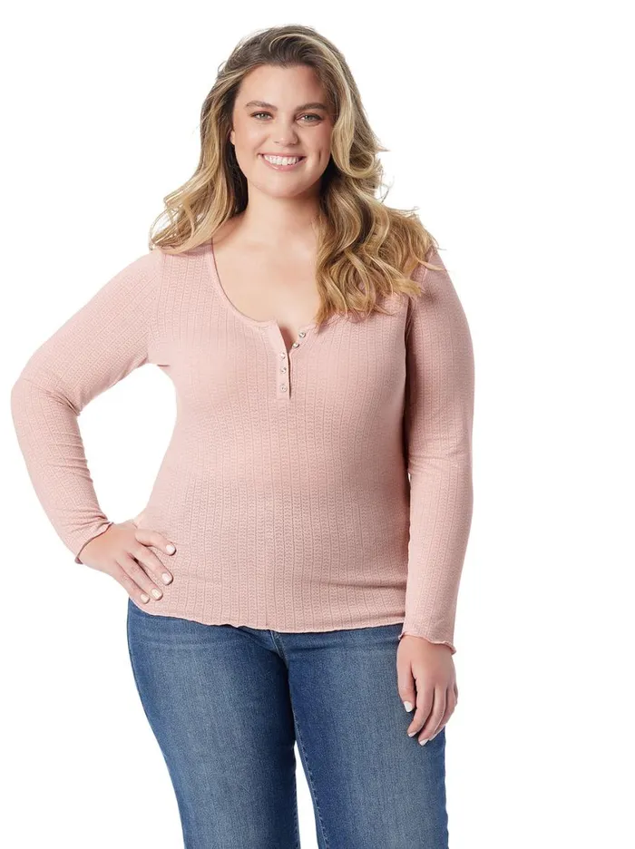 Women Tops and Tees Jessica Simpson Tahani Henley Top In Silver Pink