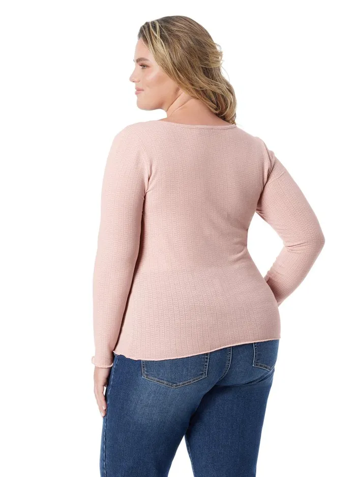 Women Tops and Tees Jessica Simpson Tahani Henley Top In Silver Pink