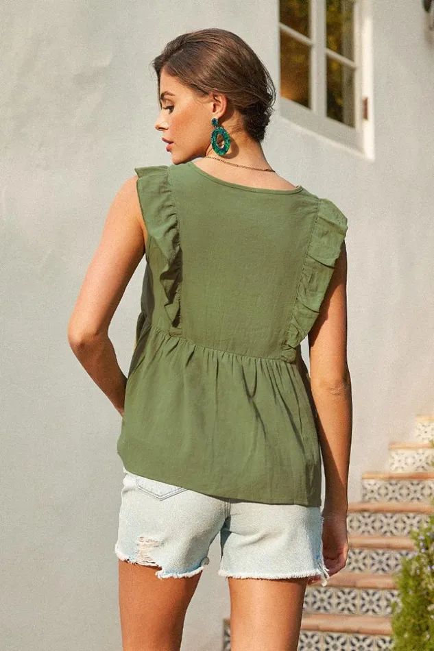 Women Tops Cupshe Ocracoke Ruffle Vneck Top Green