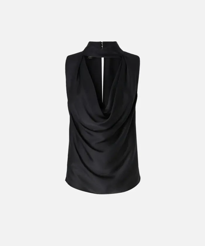 Women Topwear Pinko Crinkle Satin Top With Draping Limo Black Women Topwear Pinko Crinkle Satin Top With Draping Limo Black