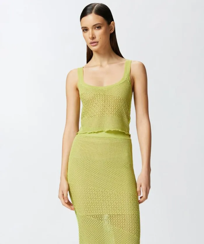 Women Topwear Pinko Perforated Tank Top With Different Patterns Chartreuse Green Women Topwear Pinko Perforated Tank Top With Different Patterns Chartreuse Green
