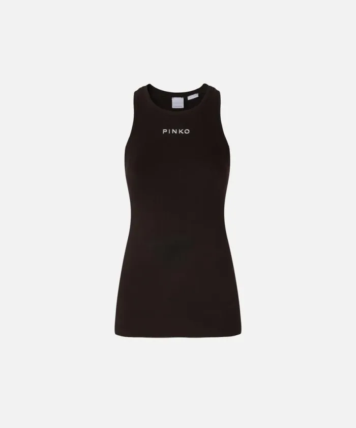 Women Topwear Pinko Ribbed Camisole Top With Logo Brown Women Topwear Pinko Ribbed Camisole Top With Logo Brown