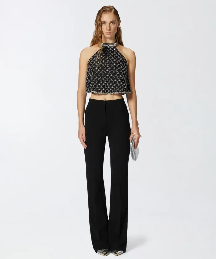 Women Topwear Pinko Sleeveless Tulle Top With Crystal Mesh Blackcrystal Women Topwear Pinko Sleeveless Tulle Top With Crystal Mesh Blackcrystal