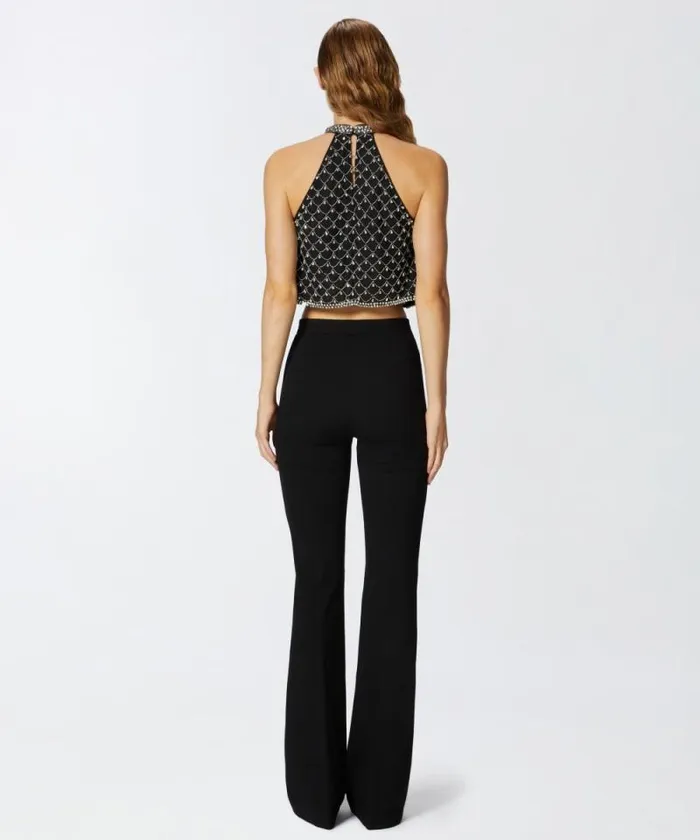 Women Topwear Pinko Sleeveless Tulle Top With Crystal Mesh Blackcrystal Women Topwear Pinko Sleeveless Tulle Top With Crystal Mesh Blackcrystal