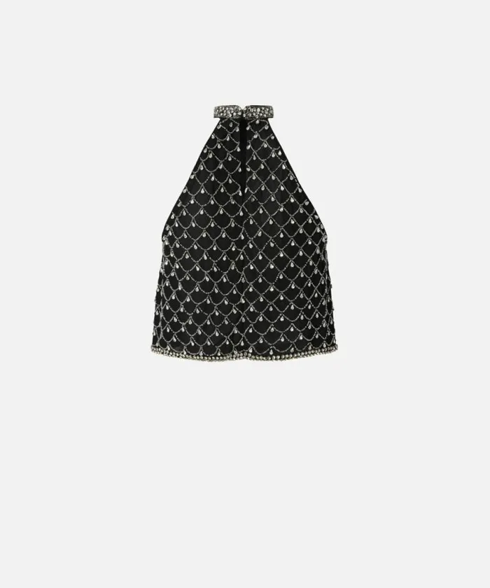 Women Topwear Pinko Sleeveless Tulle Top With Crystal Mesh Blackcrystal Women Topwear Pinko Sleeveless Tulle Top With Crystal Mesh Blackcrystal