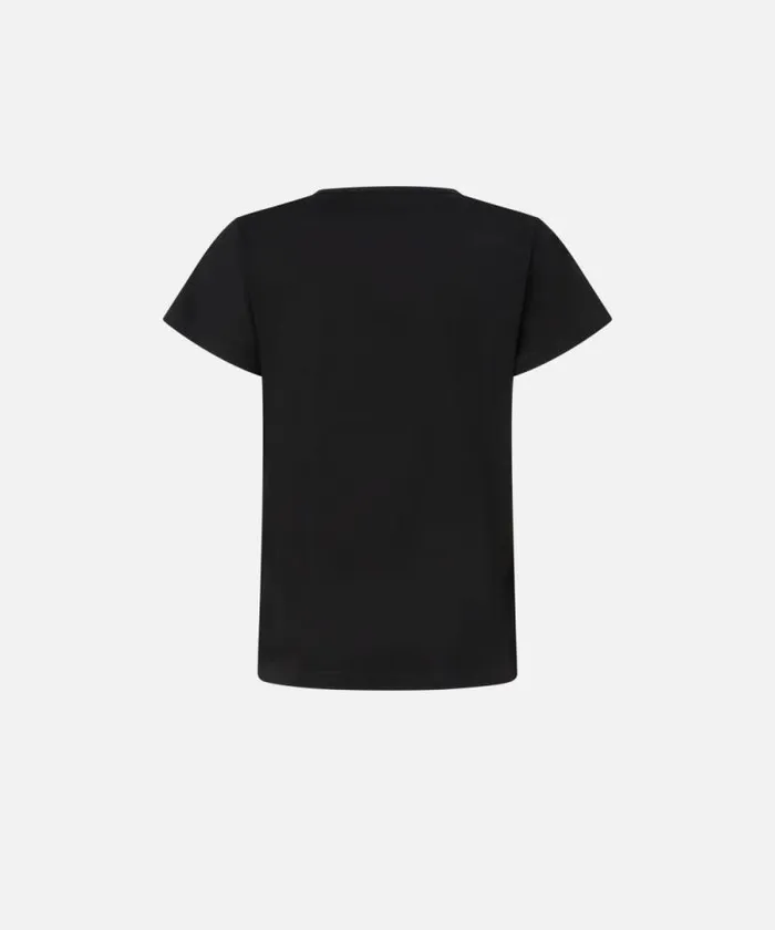 Women Topwear Pinko Vneck Tshirt With Jewel Embroidery Limo Black