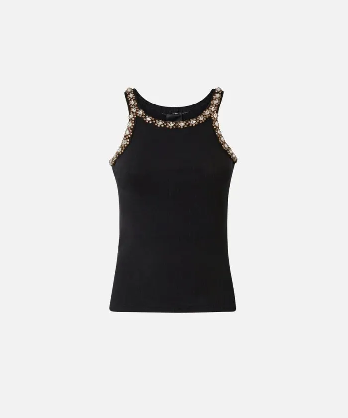 Women Topwear Pinko Vest Top With Shiny Embroidery Limo Black Women Topwear Pinko Vest Top With Shiny Embroidery Limo Black