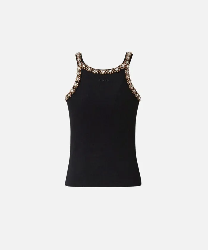 Women Topwear Pinko Vest Top With Shiny Embroidery Limo Black Women Topwear Pinko Vest Top With Shiny Embroidery Limo Black