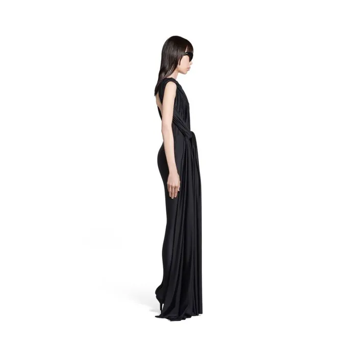 Women Trousers Balenciaga Draped Pantabodysuit In Black