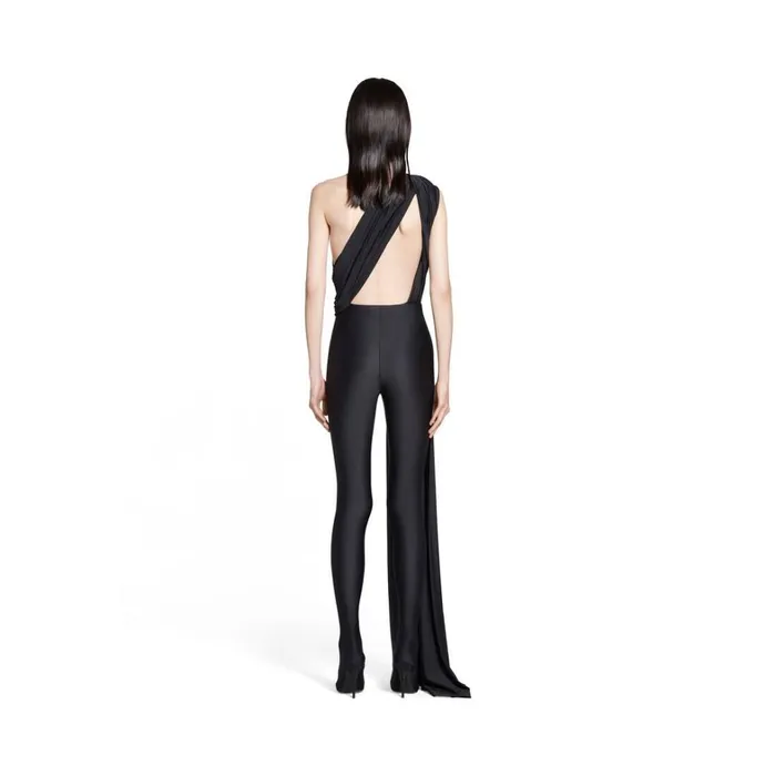 Women Trousers Balenciaga Draped Pantabodysuit In Black